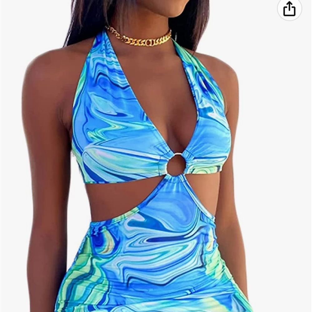 halter open back tie dress